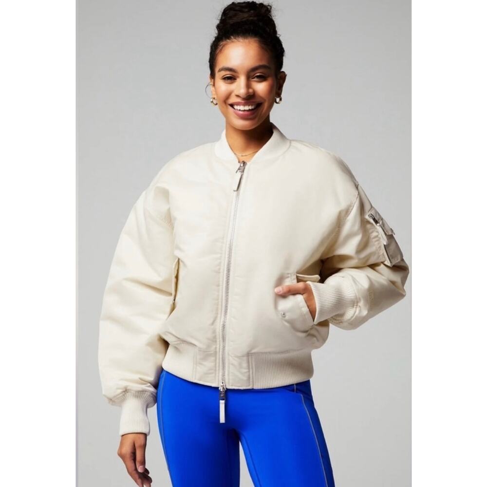 NWT Fabletics Off-White Oversized Bomber Jacket - Size Medium